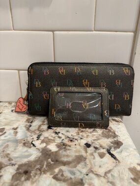 Dooney & Bourke Black Wallet & ID Case with Multicolor DB Print